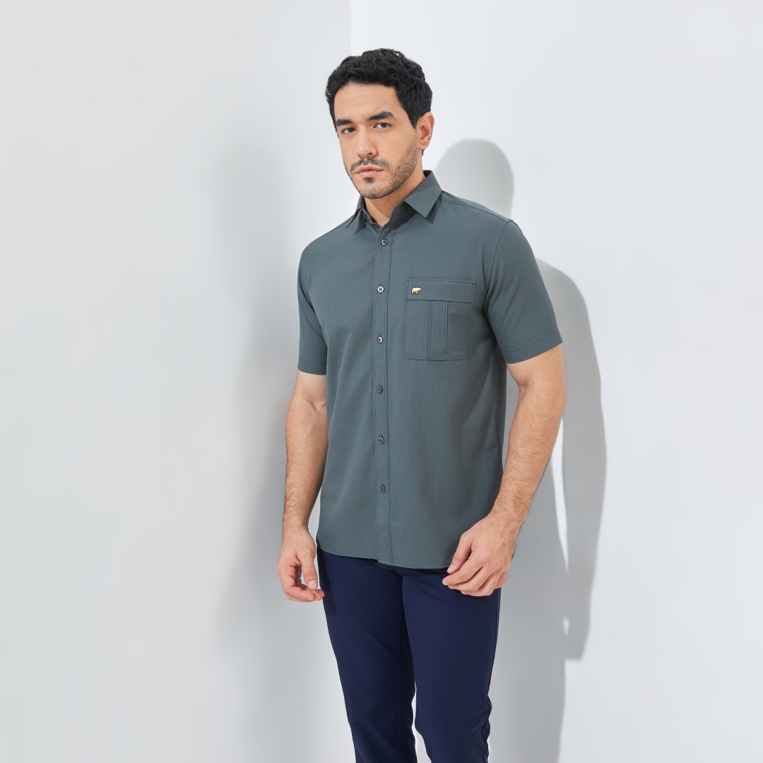 Jack Nicklaus Rowan Kemeja Pria Lengan Pendek Slim Fit Dark Grey - Image 2