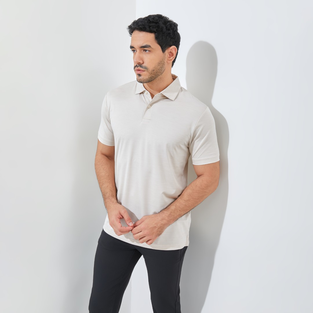 Jack Nicklaus Fletcher Premium Tonal Two Color Solid Polo Bahamas Sand - Image 2