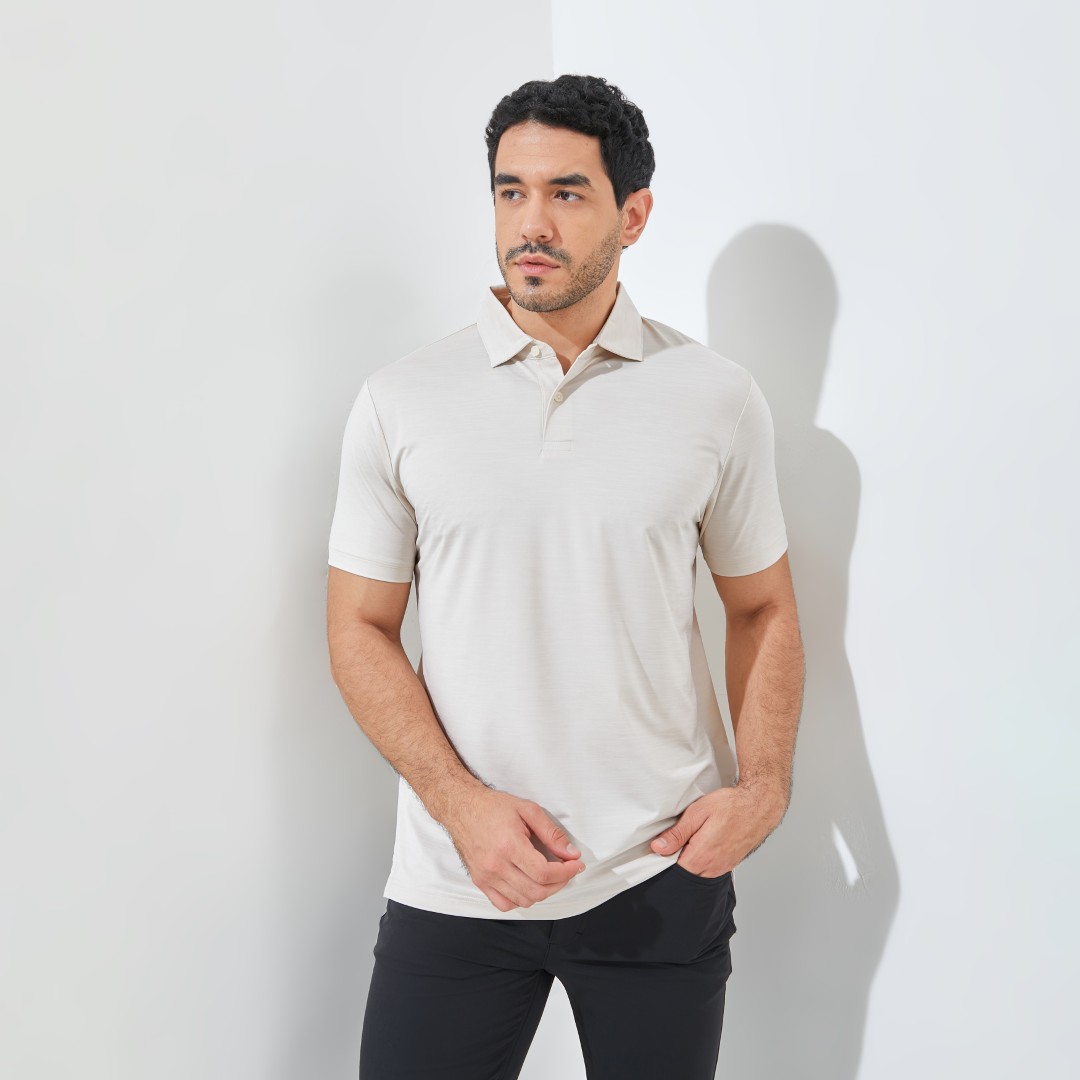 Jack Nicklaus Fletcher Premium Tonal Two Color Solid Polo Bahamas Sand