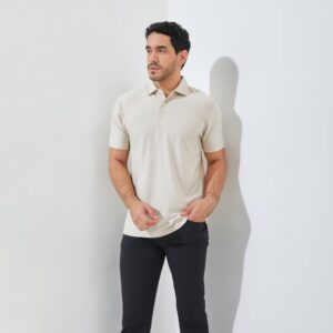 Jack Nicklaus Vandervalk Premium Solid Stripe Polo Bahamas Sand