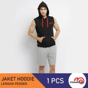 Chameleon Jaket Hoodie Tanpa Lengan Pria Hitam /UCHAJ01NSBLK