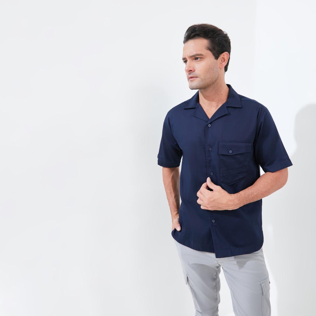 Jack Nicklaus Soren Kemeja Pria Lengan Pendek Relaxed Fit Navy