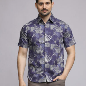 M2 Barrone Geopatch Men's Shirt Long Sleeve Navy