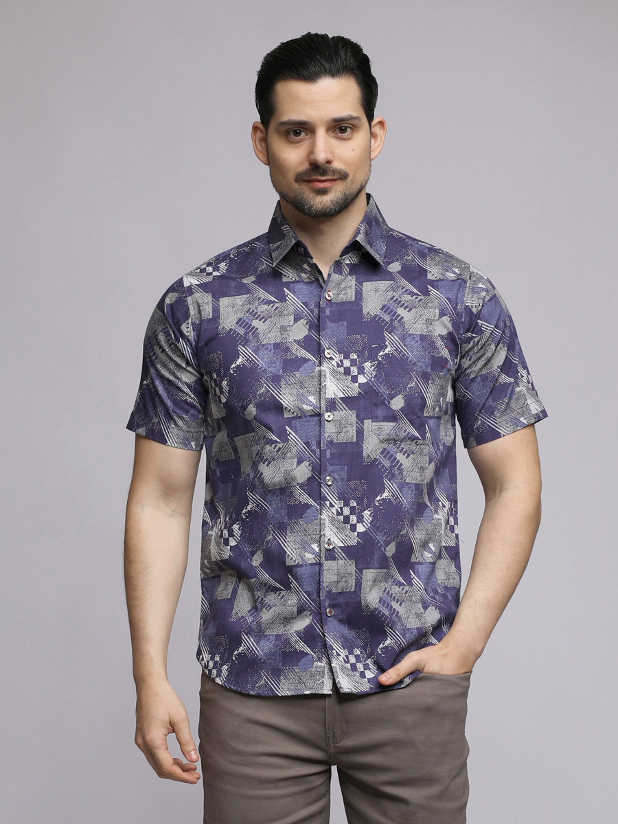 M2 Barrone Geopatch Men's Shirt Long Sleeve Navy