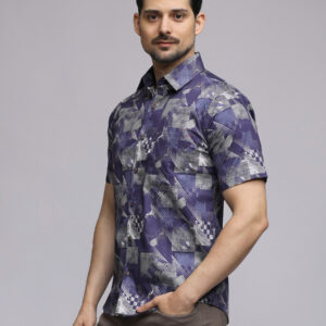 M2 Barrone Geopatch Men's Shirt Long Sleeve Navy