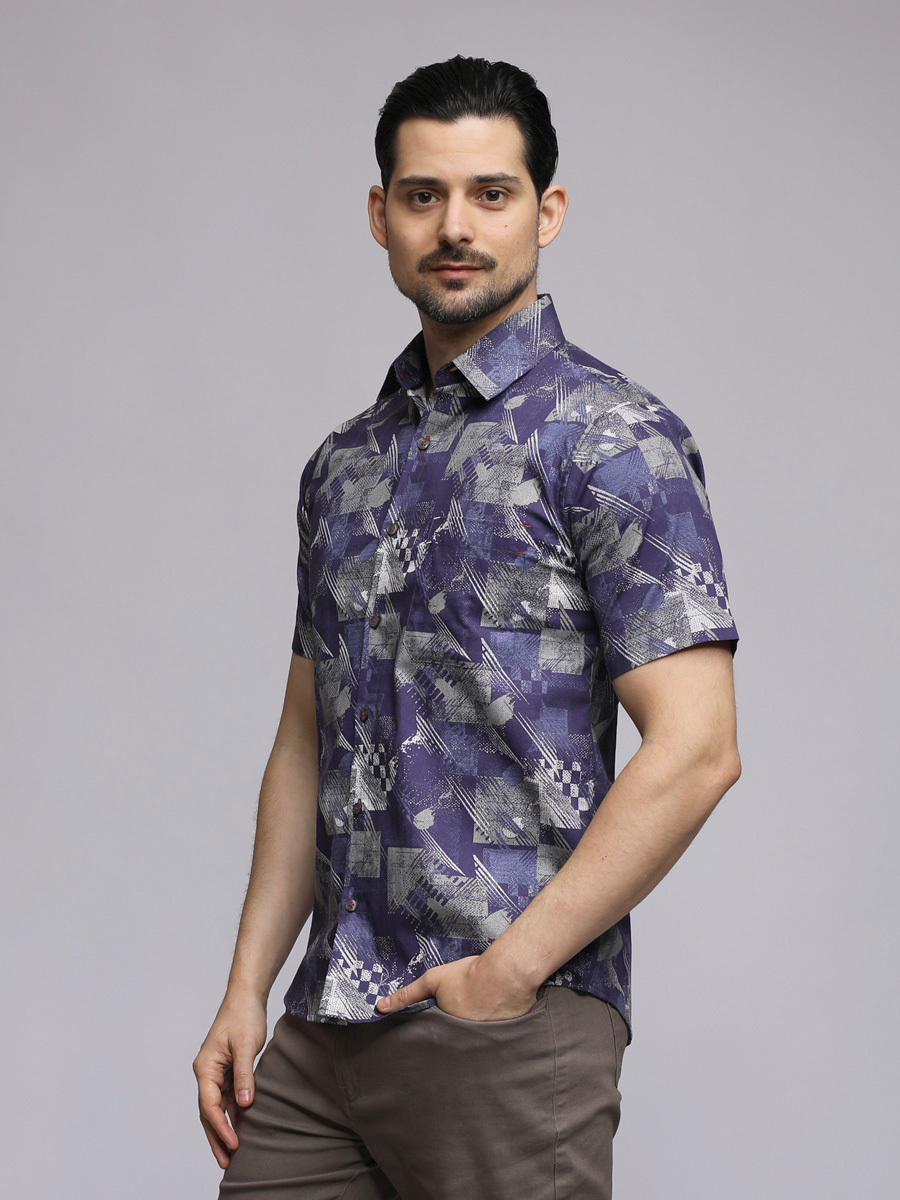 M2 Barrone Geopatch Men's Shirt Long Sleeve Navy - Image 2