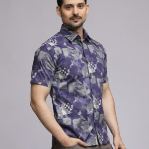 M2 Barrone Geopatch Men's Shirt Long Sleeve Navy