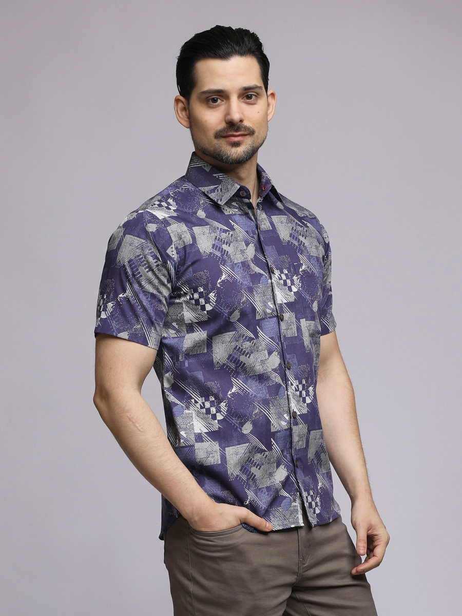 M2 Barrone Geopatch Men's Shirt Long Sleeve Navy - Image 3