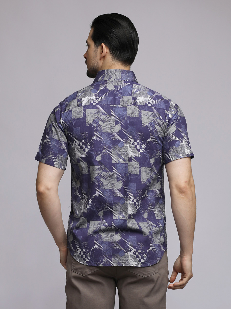 M2 Barrone Geopatch Men's Shirt Long Sleeve Navy - Image 4