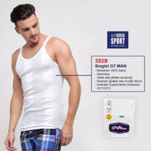 GT Sport Pakaian Dalam Pria GT MAN 302B Warna Putih - Men Singlet Round Neck Adem 100% Cotton