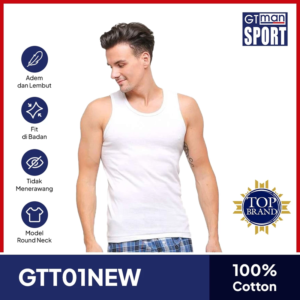 GT Sport Singlet Putih Pria GT MAN GTT01NEW - Men Tank Top Round Neck  Isi 1 Pcs