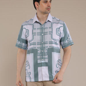 M2menstyle Kemeja Pria Lengan Pendek Motif Jade Ornament