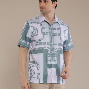 M2menstyle Kemeja Pria Lengan Pendek Motif Jade Ornament