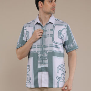 M2menstyle Kemeja Pria Lengan Pendek Motif Jade Ornament