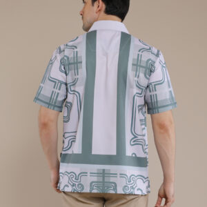 M2menstyle Kemeja Pria Lengan Pendek Motif Jade Ornament