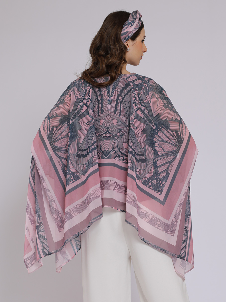Personal Style Kaftan Blouse Atasan Wanita Motif Butterfly Drappery Pink - Image 3