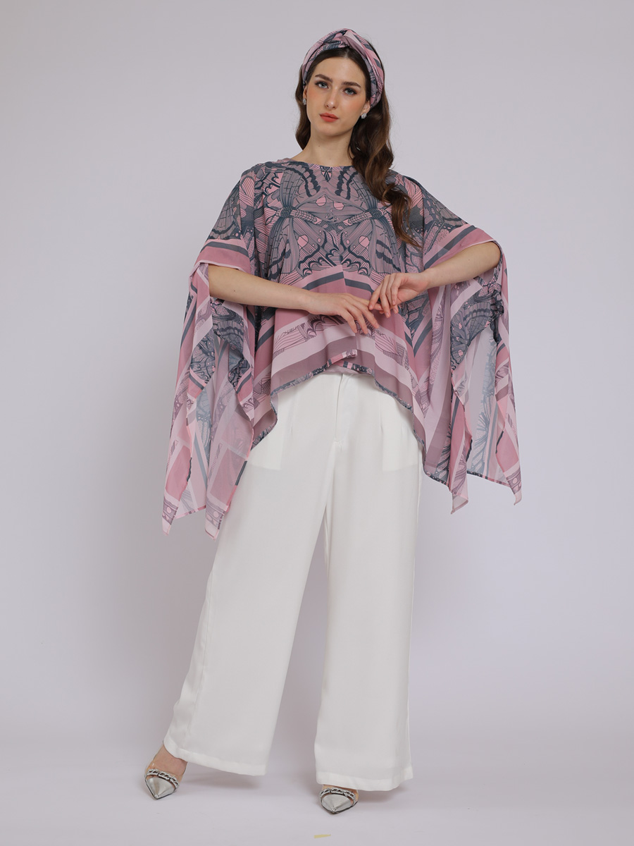 Personal Style Kaftan Blouse Atasan Wanita Motif Butterfly Drappery Pink