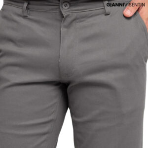 Gianni Visentin - Celana Chinos Stretch Pria Abu Tua - 4069