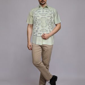 M2 Jade Ornament Kemeja Pria Lengan Pendek Slim Fit Embroidery Soft Green