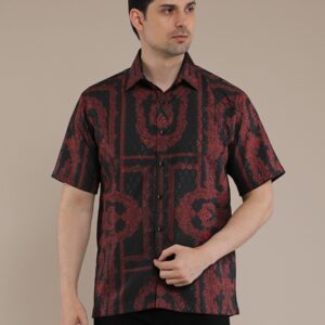 M2menstyle Kemeja Pria Lengan Pendek Motif Noella Black