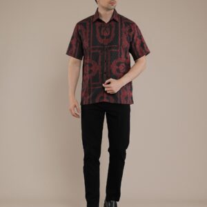 M2menstyle Kemeja Pria Lengan Pendek Motif Noella Black