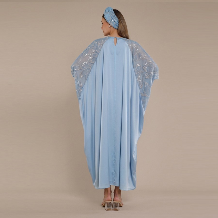 Personal Style Kaftan Maxi Dress Satin Wanita Butterfly Blue - Image 2