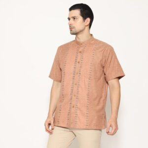 Gianni Visentin Kemeja Koko Lengan Pendek Regular Fit Pria - Merah Bata