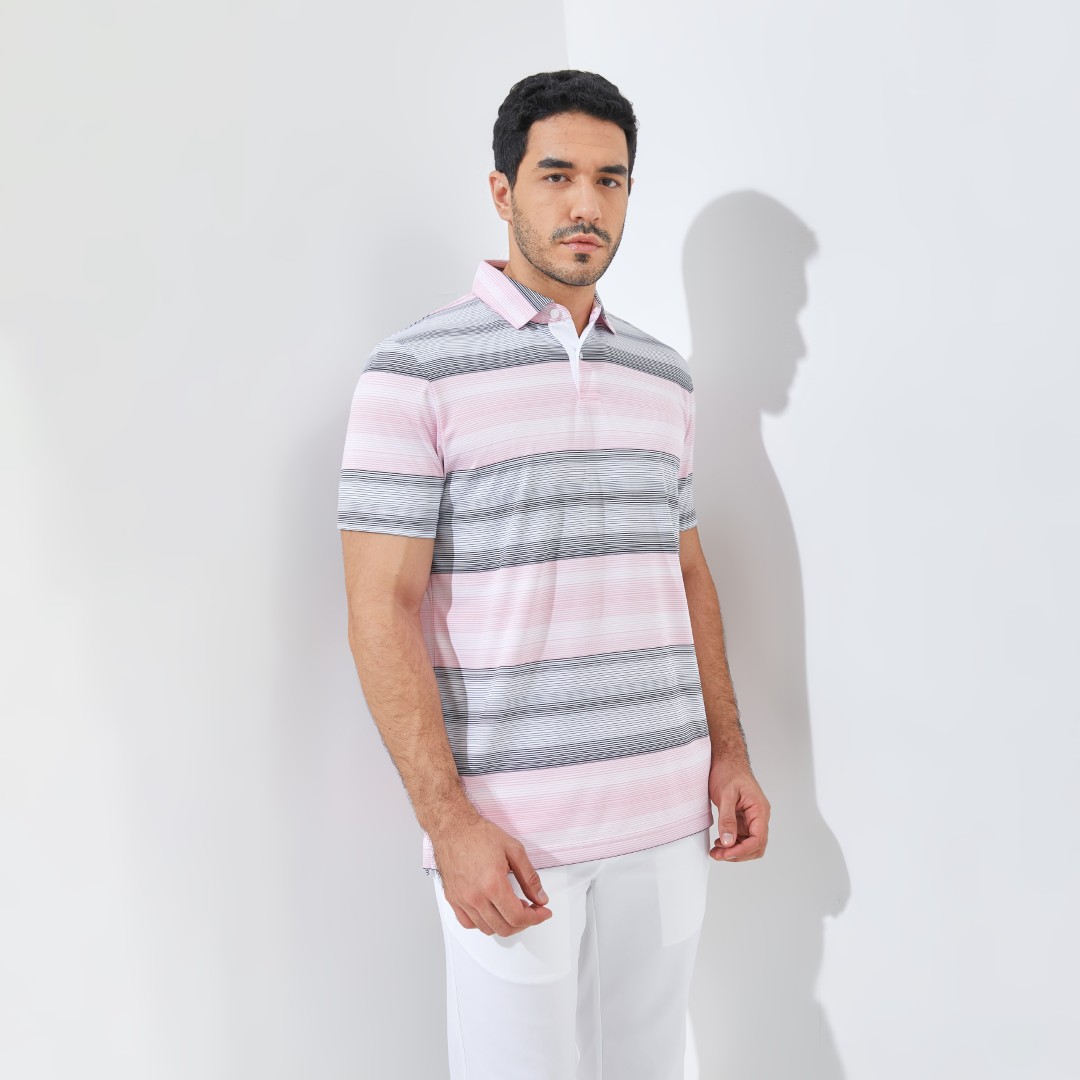 Jack Nicklaus Meininger Premium Fine Multi Stripe Polo Sunset - Image 2