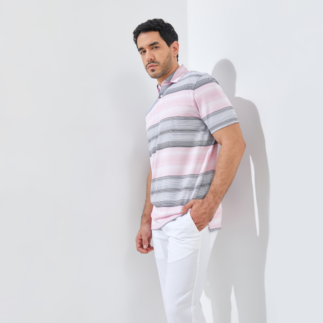 Jack Nicklaus Meininger Premium Fine Multi Stripe Polo Sunset - Image 4