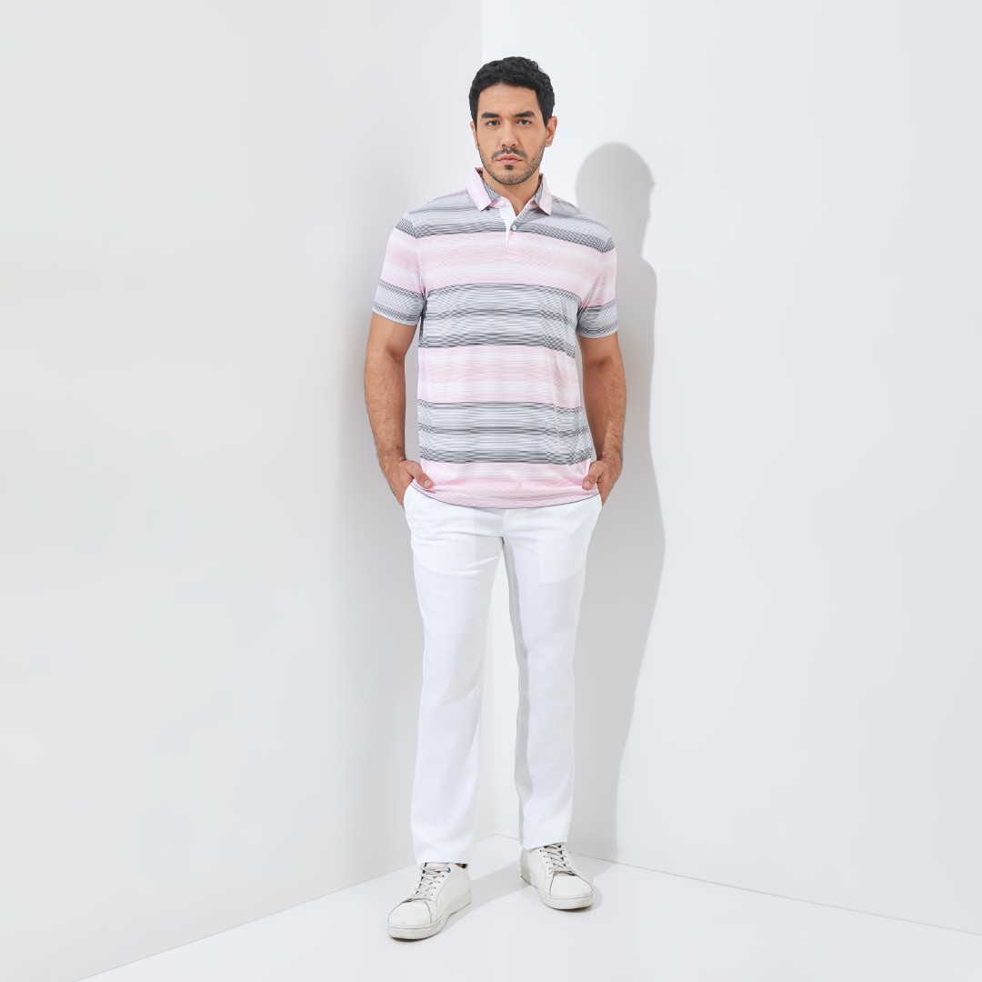 Jack Nicklaus Meininger Premium Fine Multi Stripe Polo Sunset - Image 5