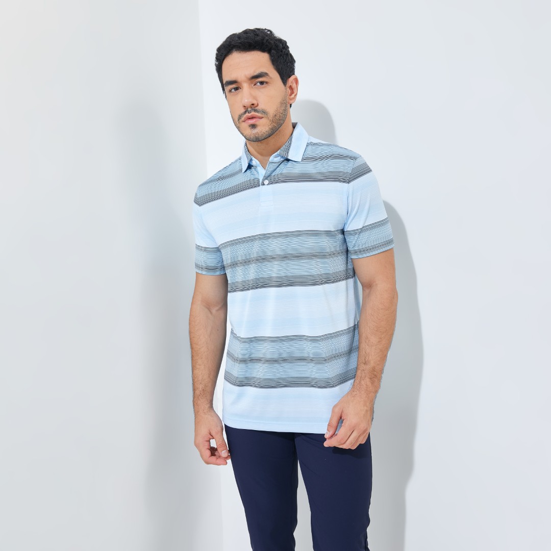 Jack Nicklaus Meininger Premium Fine Multi Stripe Polo Cool Blue - Image 2