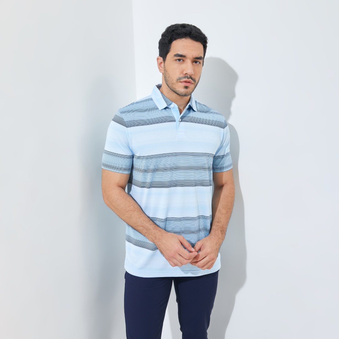 Jack Nicklaus Meininger Premium Fine Multi Stripe Polo Cool Blue