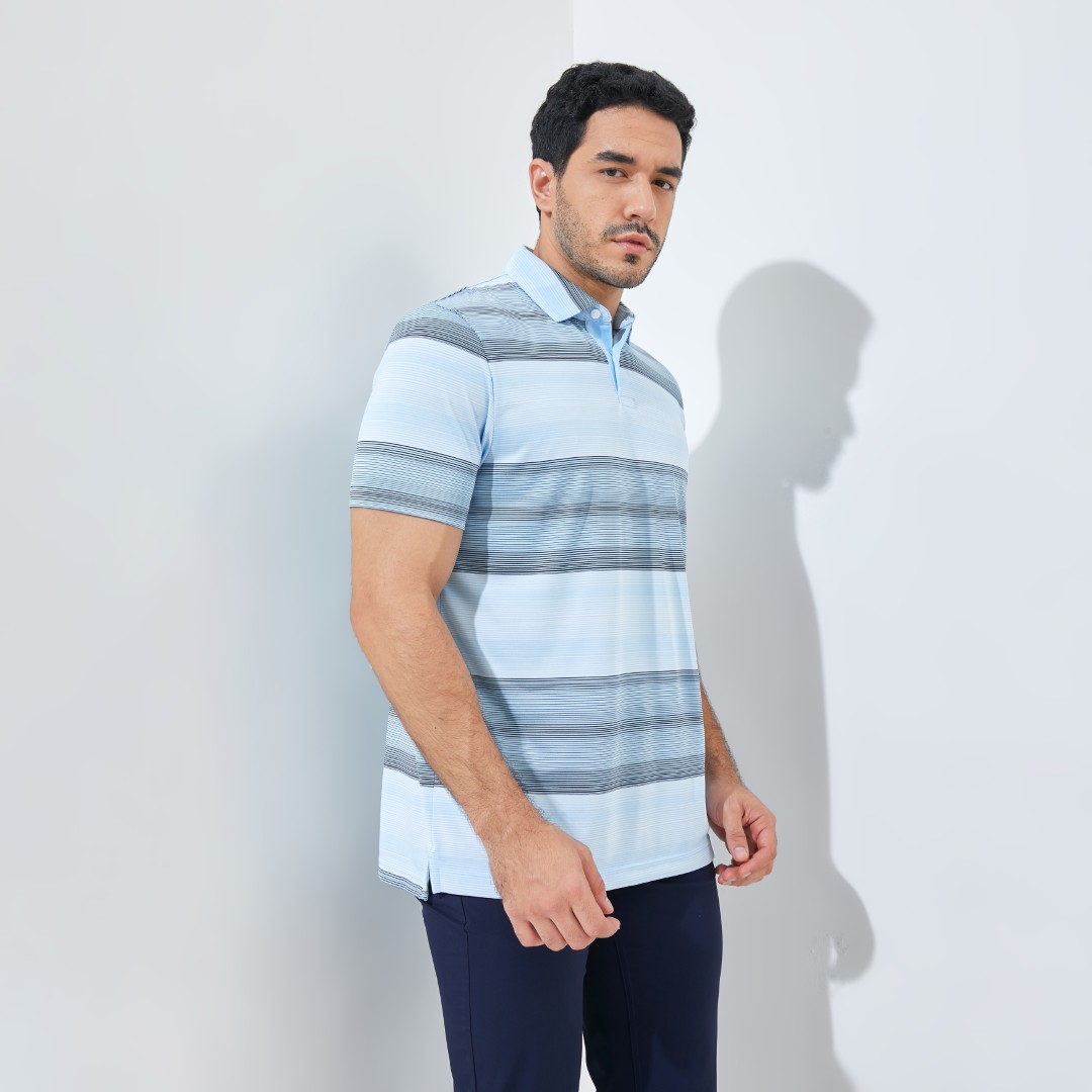 Jack Nicklaus Meininger Premium Fine Multi Stripe Polo Cool Blue - Image 4