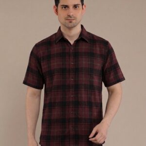 M2menstyle Kemeja Flanel Pria Lengan Pendek Maroon Black