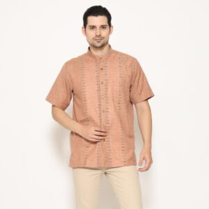 Gianni Visentin Kemeja Koko Lengan Pendek Regular Fit Pria - Merah Bata