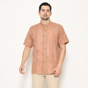 Gianni Visentin Kemeja Koko Lengan Pendek Regular Fit Pria - Merah Bata