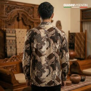 Gianni Visentin Kemeja Batik Katun Pria Regular Fit Coklat - 9093