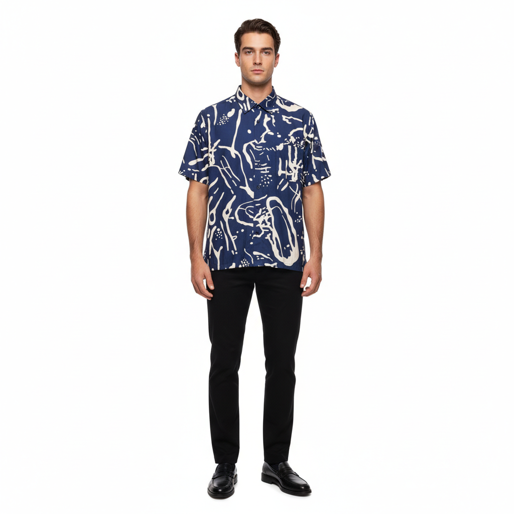 Gianni Visentin Kemeja Batik Pria Katun Regular Fit Biru - 9047