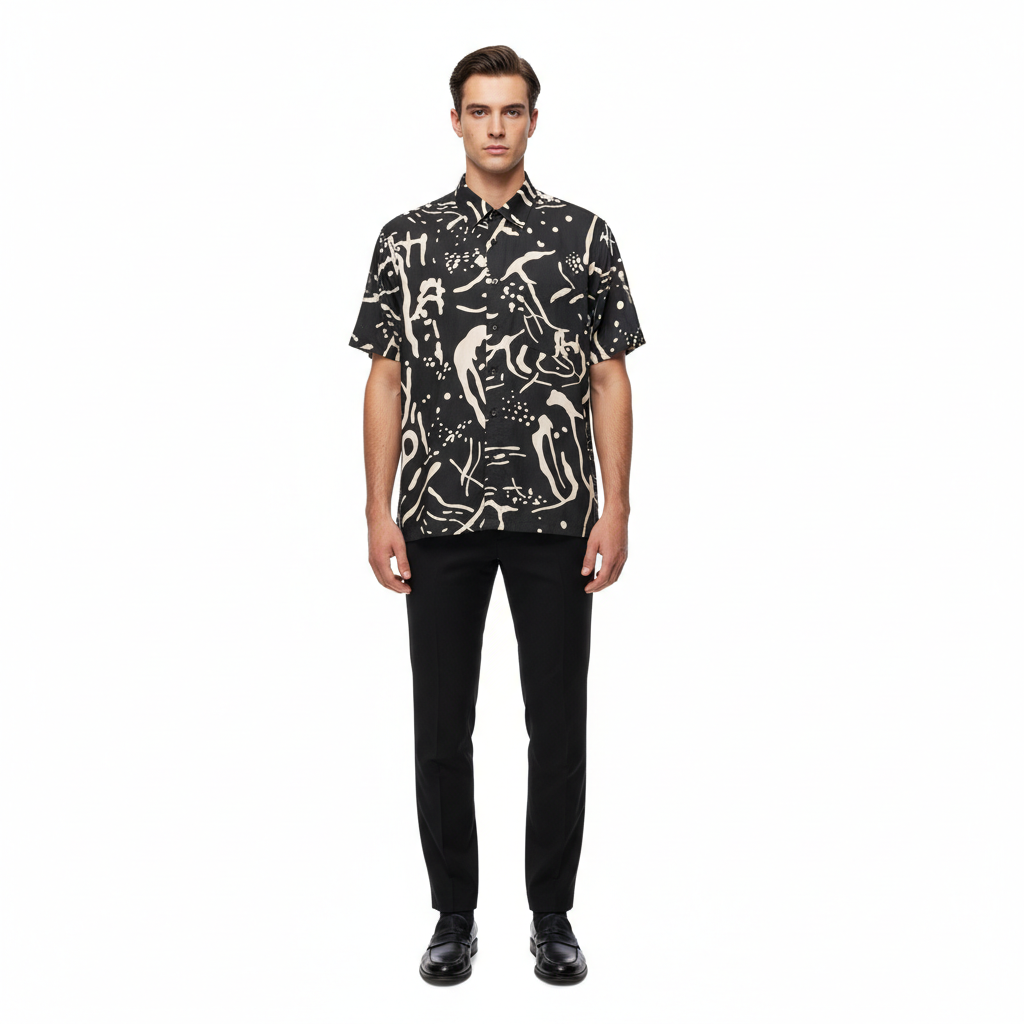 Gianni Visentin Kemeja Batik Pria Katun Regular Fit Hitam - 9047