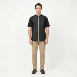 Gianni Visentin Kemeja Koko Pria Lengan Pendek Stripe Black - 0990
