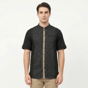 Gianni Visentin Kemeja Koko Pria Lengan Pendek Stripe Black - 0990