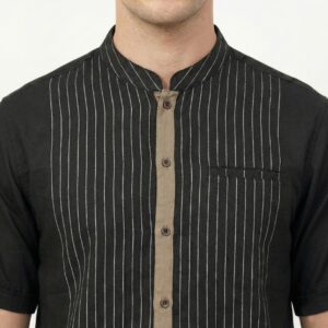 Gianni Visentin Kemeja Koko Pria Lengan Pendek Stripe Black - 0990