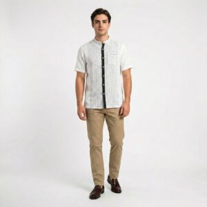 Gianni Visentin Kemeja Koko Pria Lengan Pendek Stripe White - 0990