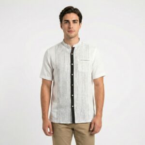 Gianni Visentin Kemeja Koko Pria Lengan Pendek Stripe White - 0990