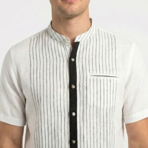 Gianni Visentin Kemeja Koko Pria Lengan Pendek Stripe White - 0990