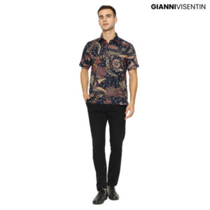 Gianni Visentin Batik Lengan Pendek Regular Fit - Biru Tua - 9051