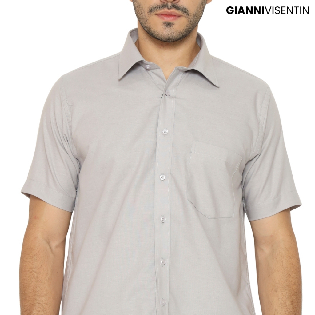 Gianni Visentin - Kemeja Formal Regular Bahan Oxford Abu Muda - 9038 - Image 2