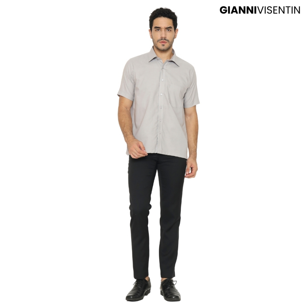 Gianni Visentin - Kemeja Formal Regular Bahan Oxford Abu Muda - 9038 - Image 4