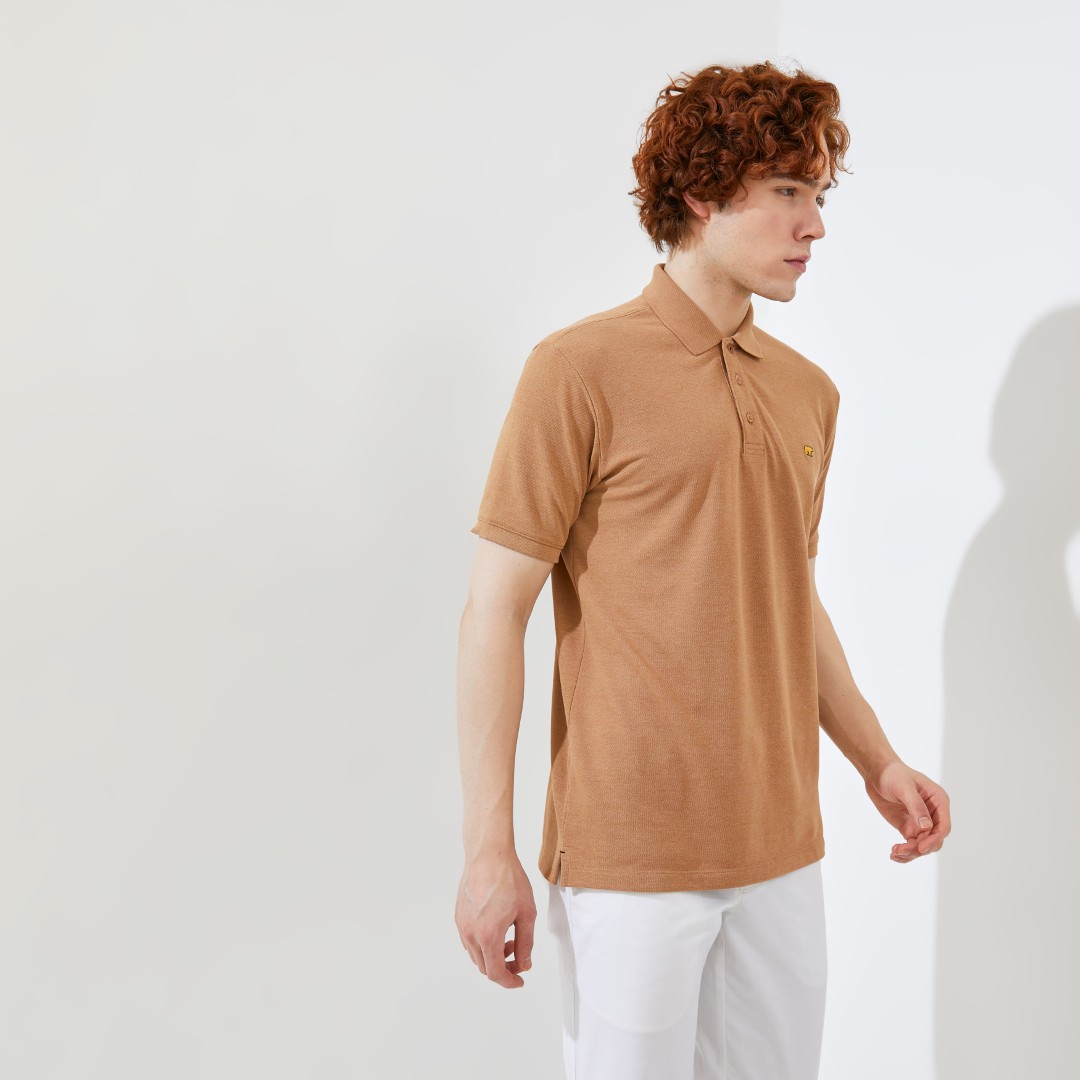 Jack Nicklaus Halston Polo Shirt Pria Regular Fit Light Brown - Image 2