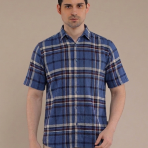 M2menstyle Kemeja Flanel Pria Lengan Pendek Blue